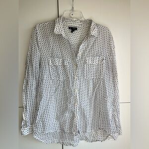 Gap Button-Front White/Navy Polka Dot Blouse Size M